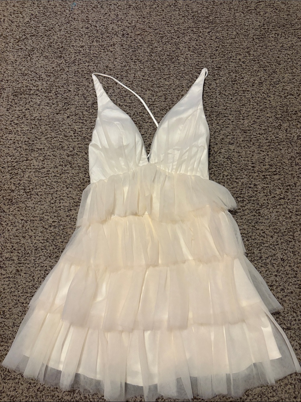 Ivory Tiered Tulle Spaghetti-Strap Prom Dress